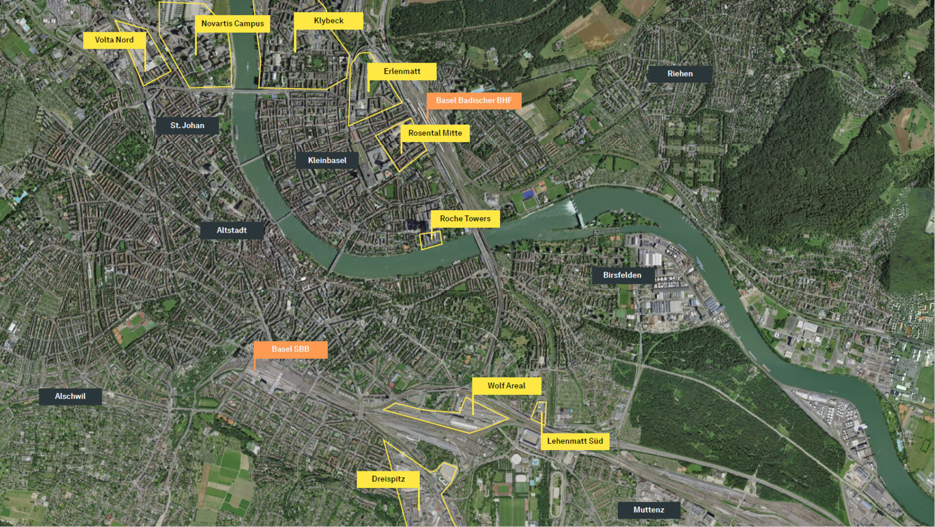 Klybeck, Volta Nord, Novartis Campus und weitere Areale in Entwicklung in Basel